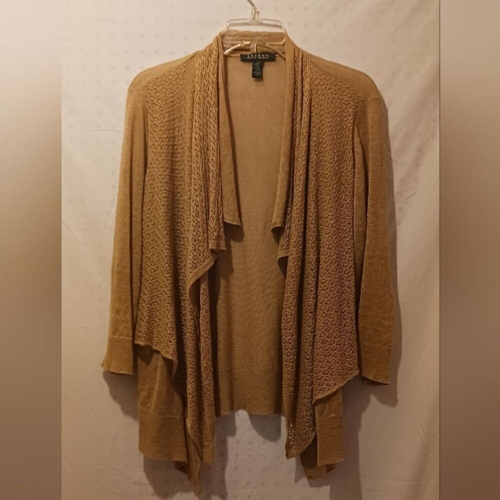 Ralph Lauren's Gift Cardigan Sweater Long Sleeve Tan Women's Large - Picture 3 of 4
